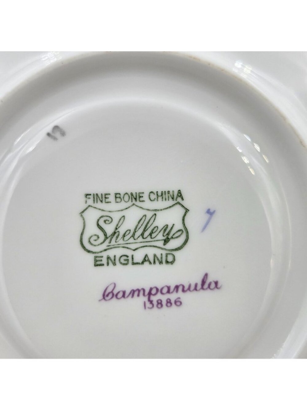 Shelley Campanula Dainty Flat Cup and Saucer Set Purple Flowers Bone China - Picture 4 of 12